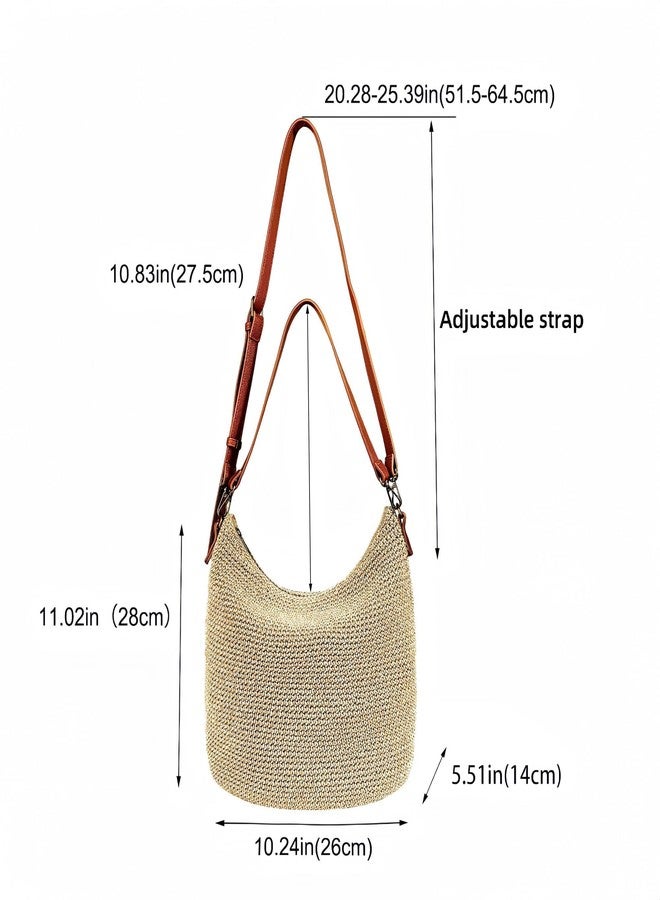 Eiyye Hobo Shoulder Bag Crochet Crossbody Bags for Women Handmade Woven Bag Large Boho Purse for Travel & Everyday Use (Khaki) - Image 2